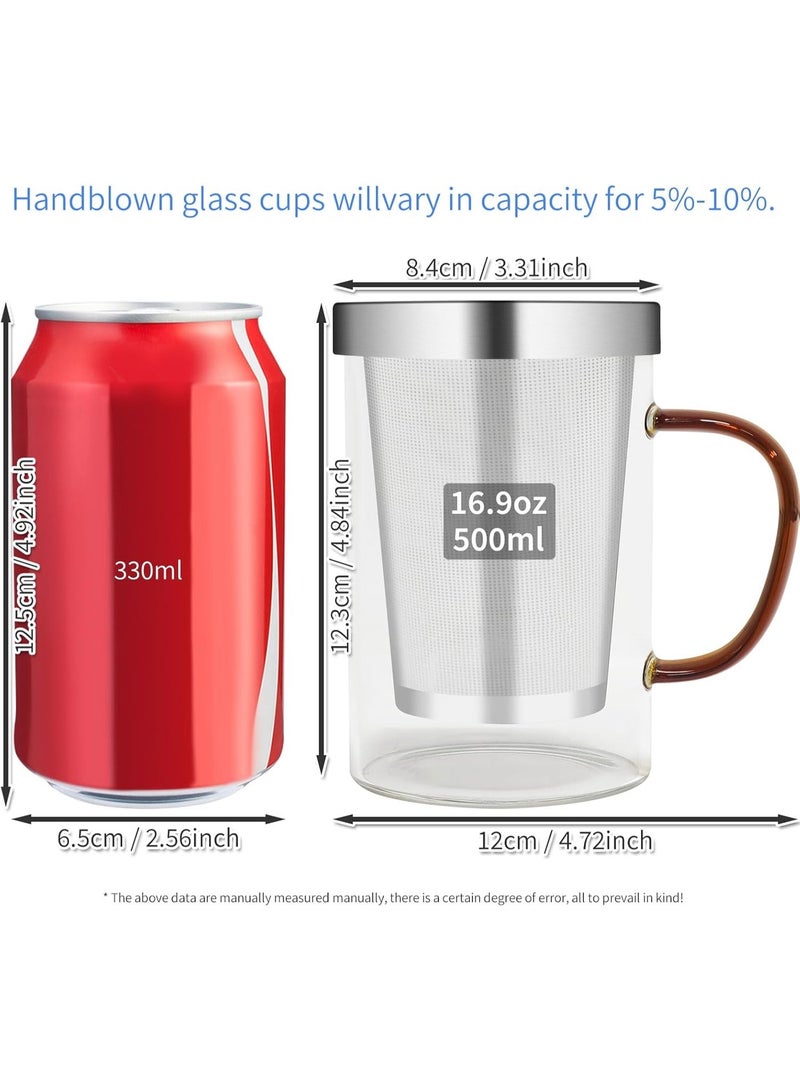 هوم زون 16.9 اونصة كوب شاي من زجاج البوروسيليكات مع سلة نقع وتصفية من الستانلس ستيل وغطاء كوب شاي لنقع الشاي السائب سعة 500 مل (شفاف/ذهبي) - Image 2